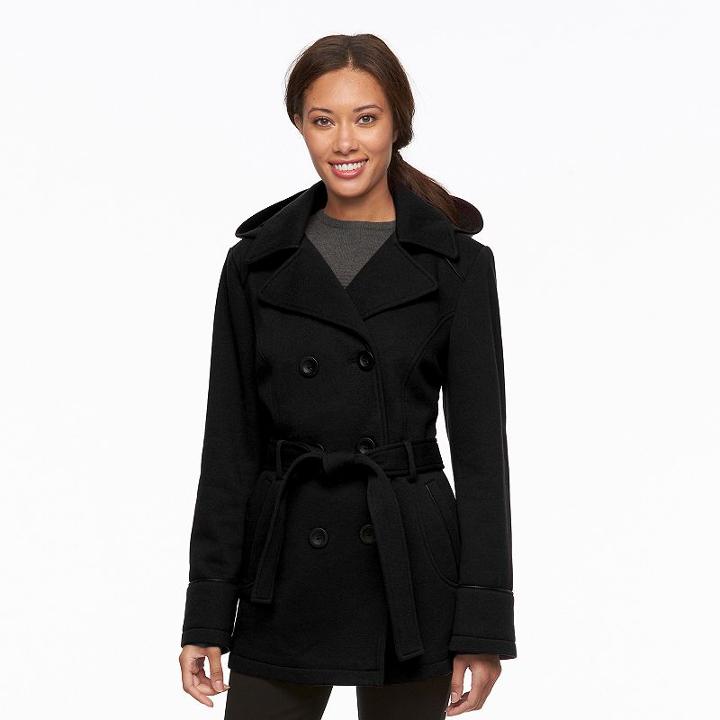 Women's Croft & Barrow&reg; Hooded Peacoat, Size: Large, Black