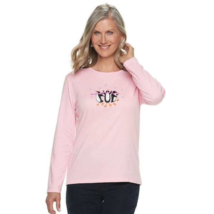 Women's Christmas Crewneck Graphic Tee, Size: Xl, Light Pink