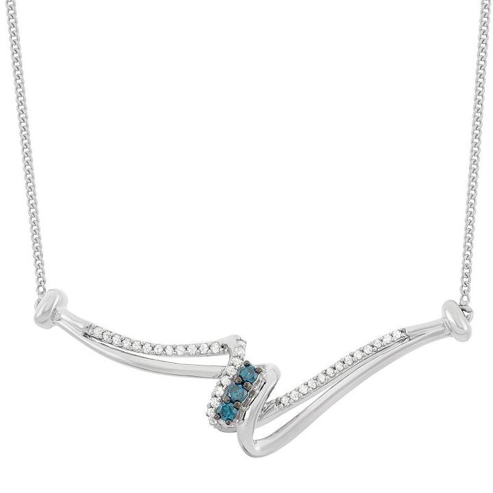 1/4 Carat T.w. Blue And White Diamond Sterling Silver Swirl Necklace, Women's, Size: 18