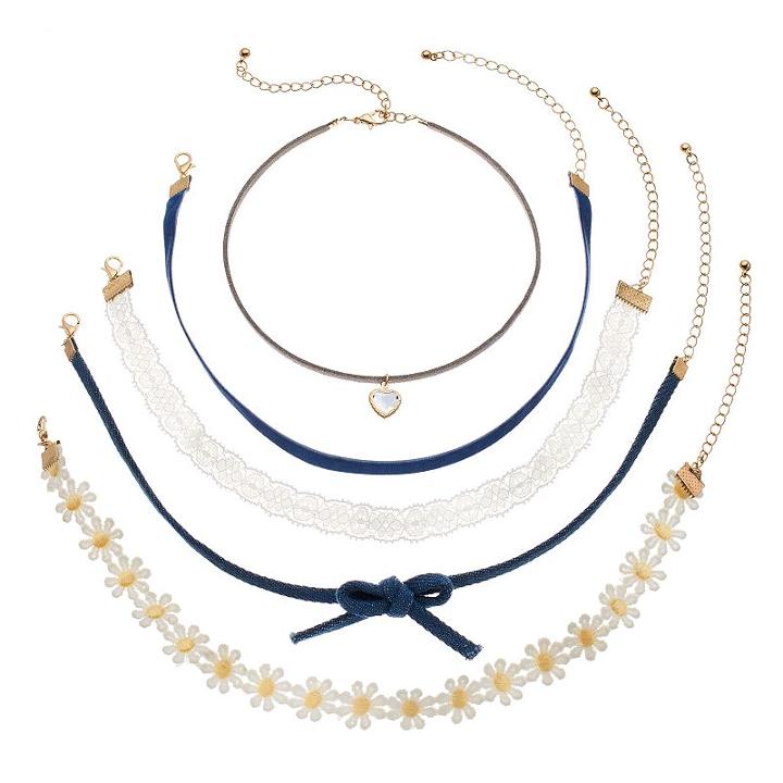 Mudd&reg; Daisy, Lace & Denim Choker Necklace Set, Women's, Blue