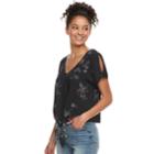 Juniors' Mudd&reg; Printed Tie-front Top, Teens, Size: Xl, Black