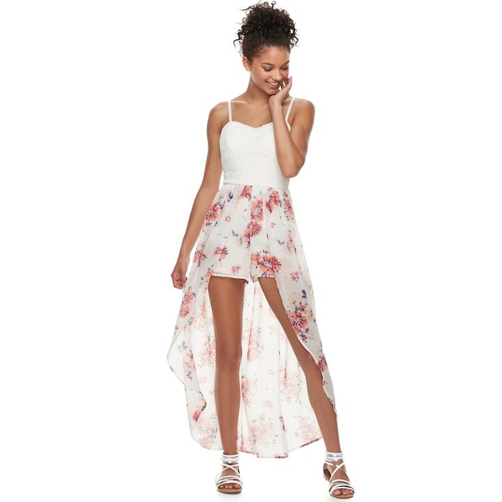 Juniors' As U Wish Floral Maxi Romper, Teens, Size: Large, White