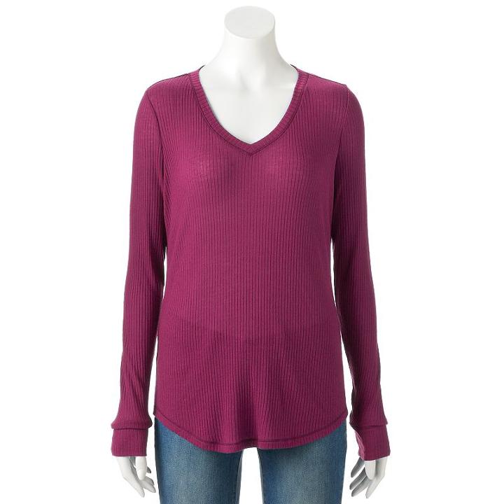 Women's Sonoma Goods For Life&trade; Essential Ribbed V-neck Tee, Size: Large, Dark Red