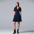 Women's Simply Vera Vera Wang V-neck Fit & Flare Dress, Size: Large, Dark Blue