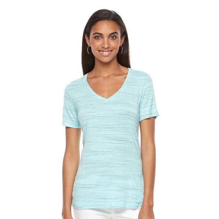 Women's Apt. 9&reg; Essential Marled V-neck Tee, Size: Large, Turquoise/blue (turq/aqua)