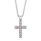 Charming Girl Sterling Silver Pink Cubic Zirconia Cross Pendant Necklace - Made With Swarovski Zirconia - Kids, Size: 15