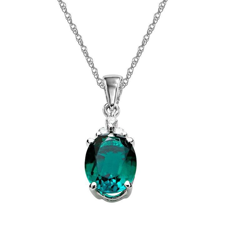 10k White Gold Lab-created Emerald And Diamond Accent Pendant, Women's, Size: 18, Green