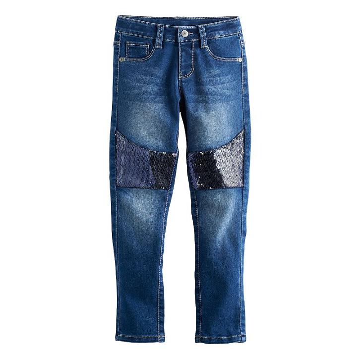 Girls 4-12 Sonoma Goods For Life&trade; Sequin Stretch Skinny Jeans, Girl's, Size: 8, Med Blue