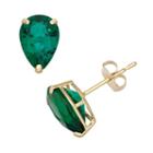 Lab-created Emerald 10k Gold Teardrop Stud Earrings, Women's, Green