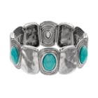 Hammered Uneven Link & Cabochon Stretch Bracelet, Women's, Turq/aqua