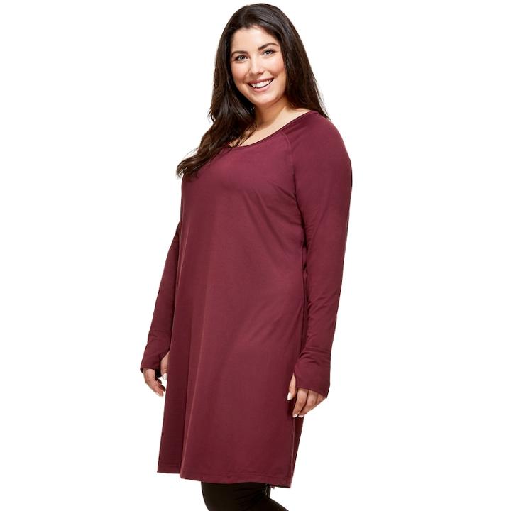 Plus Size Hottotties By Terramar Collins Thumb Hole V-neck Tunic, Women's, Size: 3xl, Pink Ovrfl