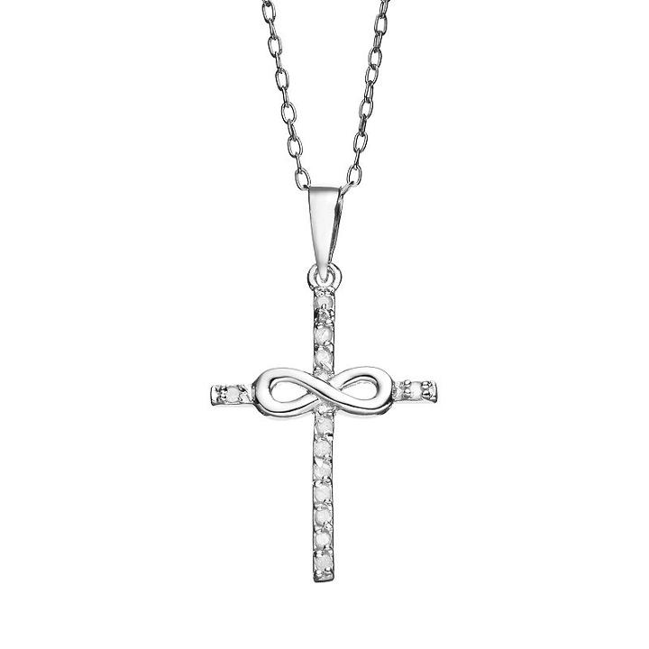 1/10 Carat T.w. Diamond Sterling Silver Infinity Cross Pendant Necklace, Women's, Size: 18, White