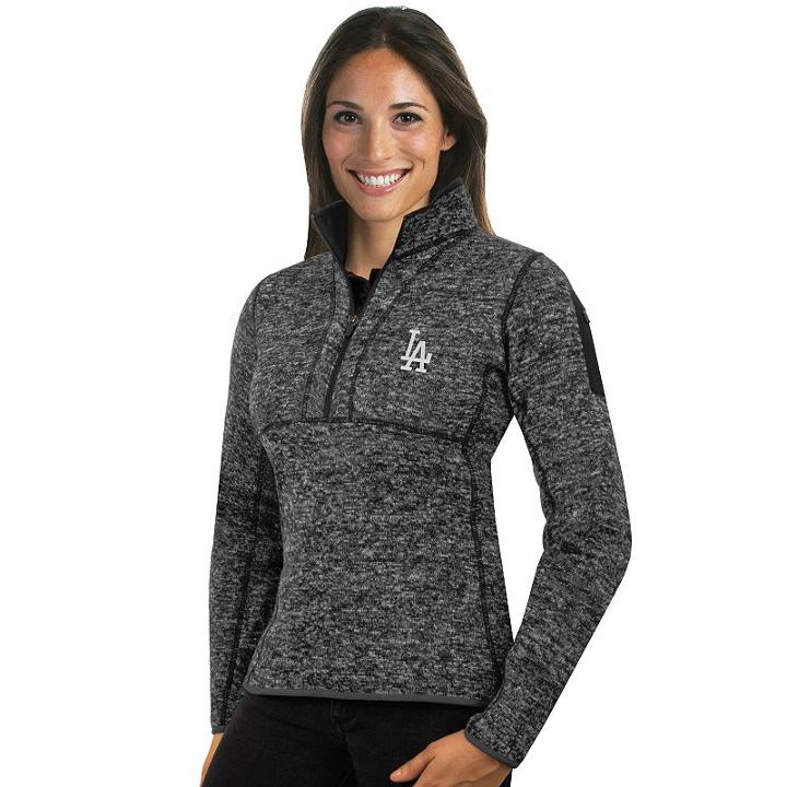 Women's Antigua Los Angeles Dodgers Fortune Midweight Pullover Sweater, Size: Large, Dark Grey