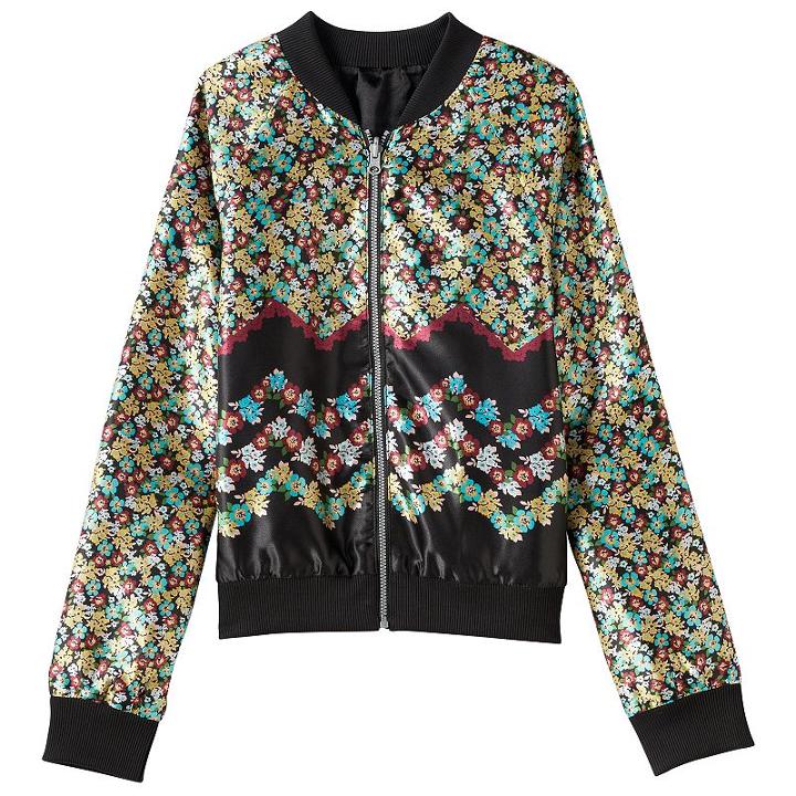 Girls 7-16 Fire Reversible Printed Bomber Jacket, Girl's, Size: Medium, Black