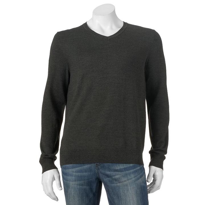 Men's Apt. 9&reg; Modern-fit Merino V-neck Sweater, Size: Small, Dark Green