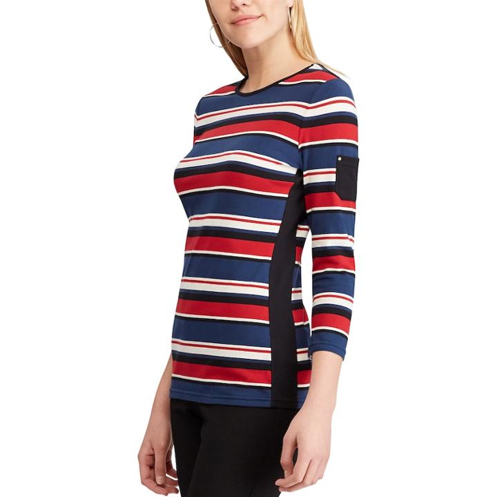Women's Chaps Striped Pocket Top, Size: Small, Red