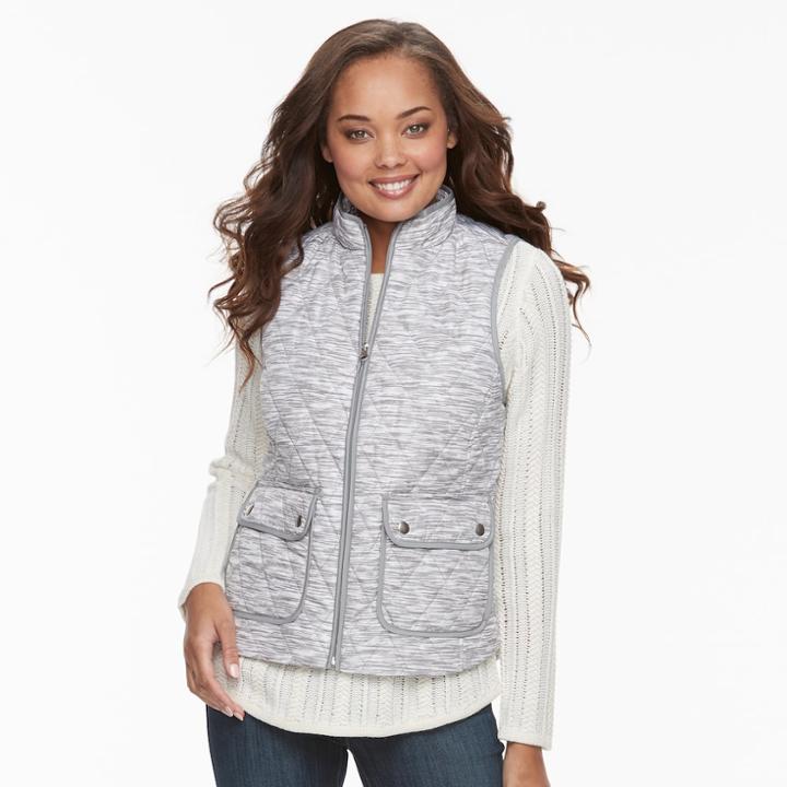 Petite Croft & Barrow&reg; Quilted Vest, Women's, Size: M Petite, Grey