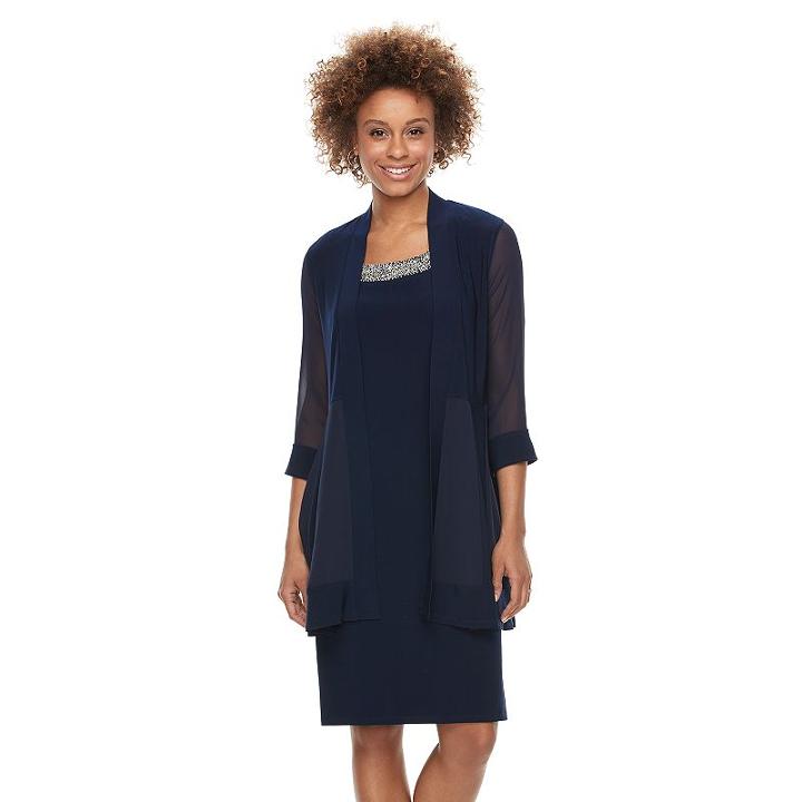 Women's Scarlett Chiffon Shift Dress & Cardigan Set, Size: 12, Blue (navy)