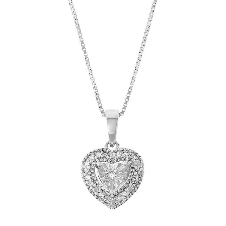 Sterling Silver 1/10 Carat T.w. Diamond Heart Pendant Necklace, Women's, Size: 18, White