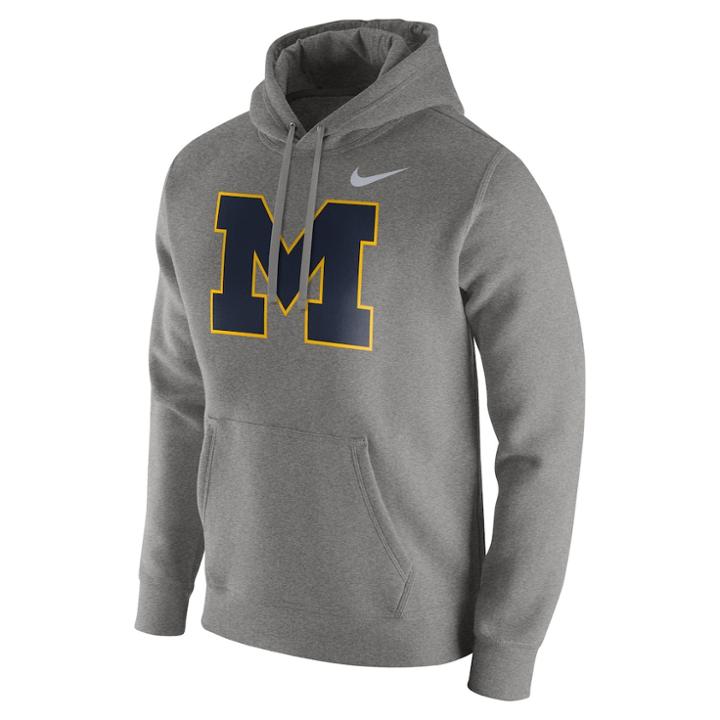 Men's Nike Michigan Wolverines Club Hoodie, Size: Xl, Gray