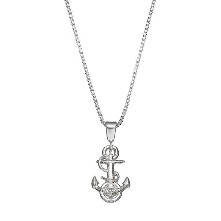 Dayna U Us Navy Anchor Sterling Silver Pendant Necklace, Women's, Size: 18, Grey