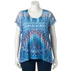 Plus Size World Unity Printed Shark-bite Hem Top, Women's, Size: 2xl, Turquoise/blue (turq/aqua)