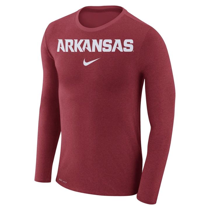 Men's Nike Arkansas Razorbacks Marled Long-sleeve Dri-fit Tee, Size: Small, Red
