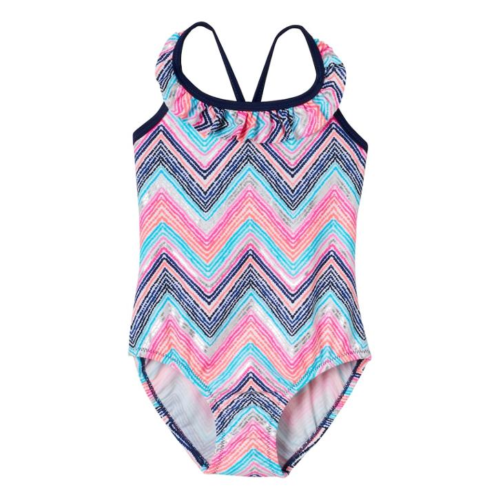 Girls 4-6x Oshkosh B'gosh&reg; Chevron Ruffle One-piece Swimsuit, Size: 5-6, Multi