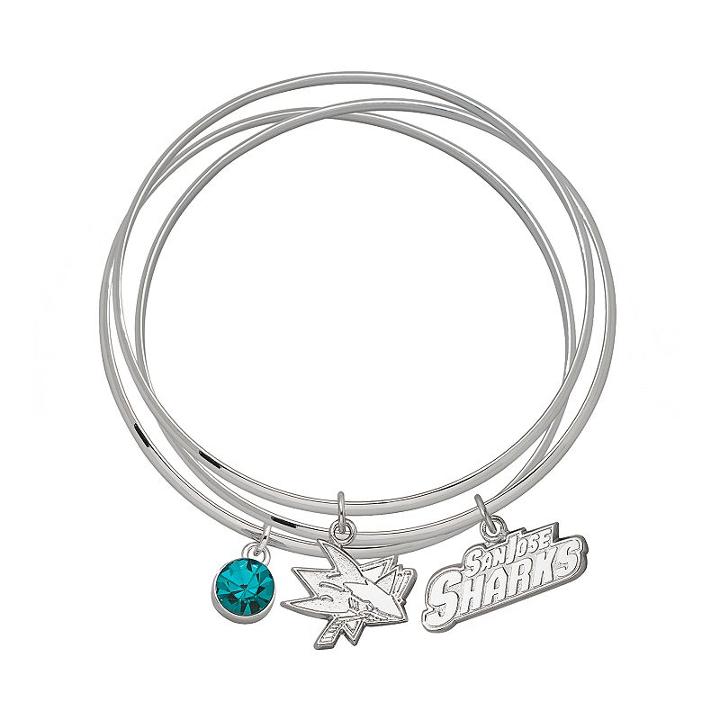 Logoart San Jose Sharks Silver Tone Bangle Bracelet Set, Women's, Green