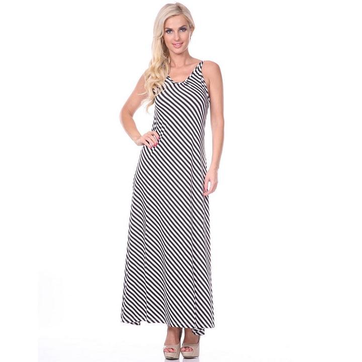 Women's White Mark Striped Maxi Dress, Size: L/xl, Black