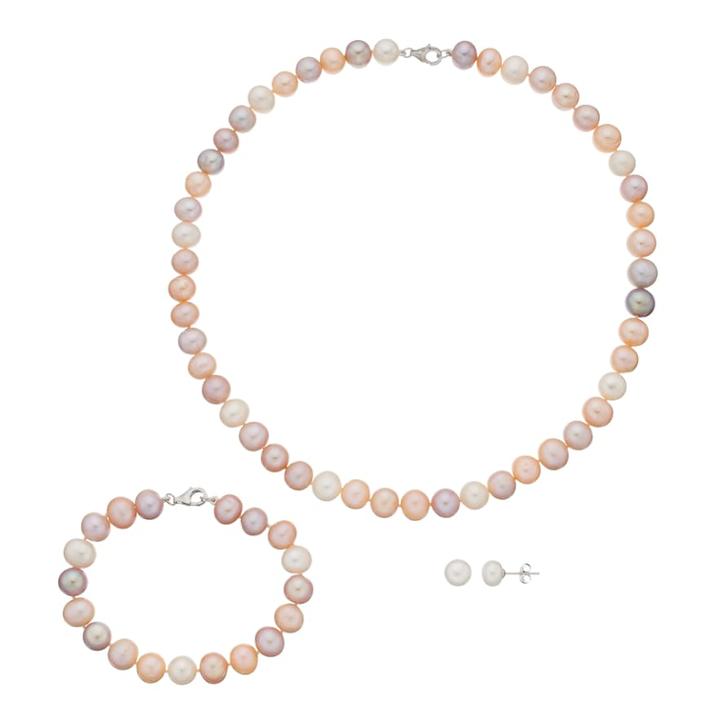 Sterling Silver Freshwater Cultured Pearl Necklace, Bracelet & Stud Earring Set, Women's, Size: 18, Multicolor