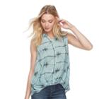 Women's Rock & Republic&reg; Print Henley Tank, Size: Large, Med Grey