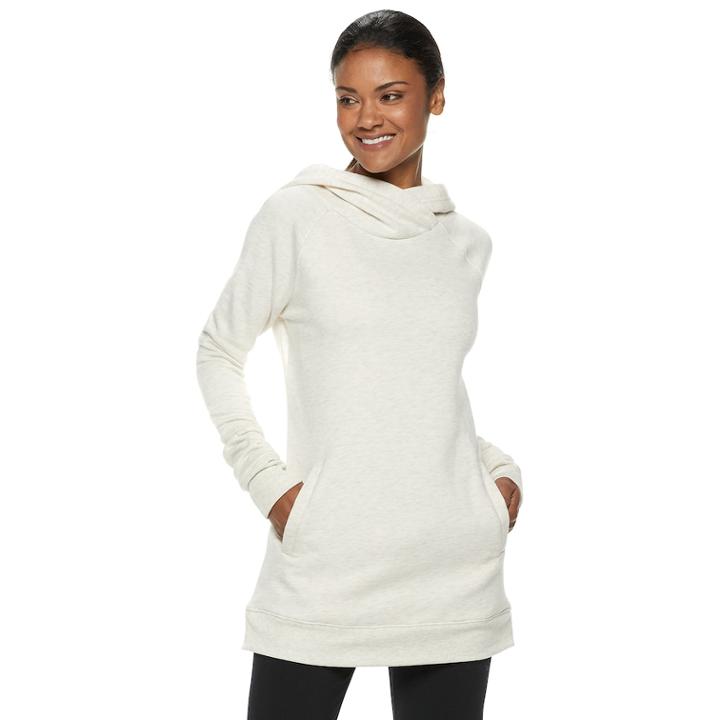 Women's Tek Gear&reg; Fleece Raglan Tunic Hoodie, Size: Medium, Light Grey