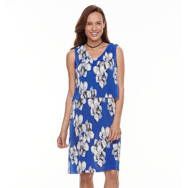 Women's Perceptions Floral Popover Dress, Size: 16, Brt Blue