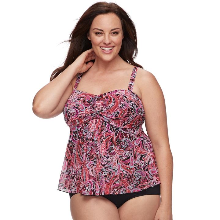 Plus Size A Shore Fit Tummy Slimmer Mesh Tankini Top, Women's, Size: 24 W, Pink