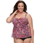 Plus Size A Shore Fit Tummy Slimmer Mesh Tankini Top, Women's, Size: 24 W, Pink