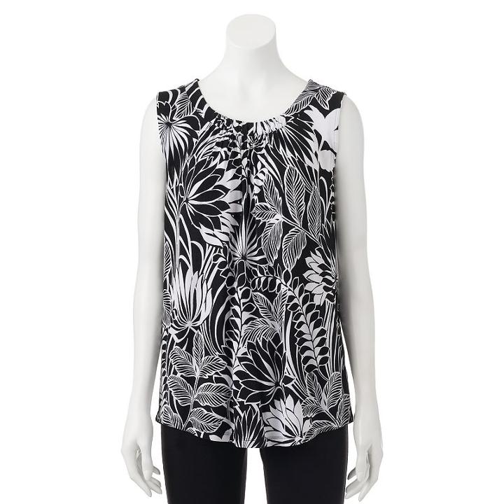 Women's Croft & Barrow&reg; Medallion Shirred Tank, Size: Xl, Black