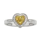 Sterling Silver 1/10-ct. T.w. Yellow And White Diamond Heart Ring, Women's, Size: 7