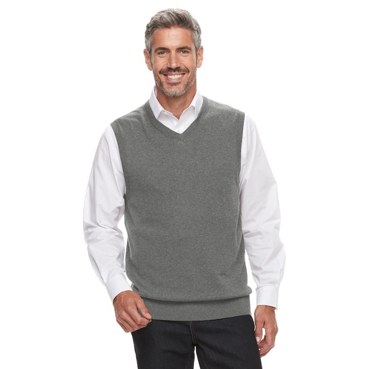 Men's Croft & Barrow&reg; Fine-gauge Sweater Vest, Size: Xl, Med Grey