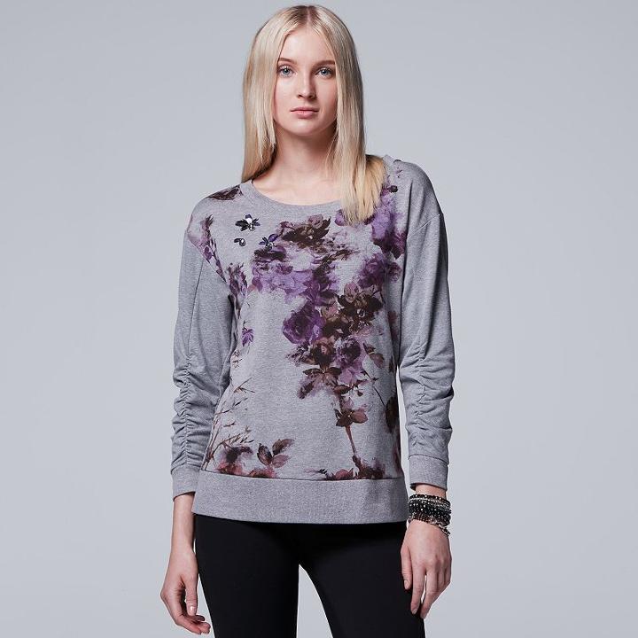 Women's Simply Vera Vera Wang Embellished Floral Top, Size: Medium, White