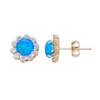 Gold 'n' Ice 10k Gold Lab-created Blue Opal Flower Stud Earrings, Women's