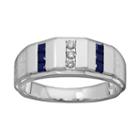 Lab-created Sapphire And 1/10 Carat T.w. Diamond Sterling Silver Wedding Ring - Men, Size: 12, Blue