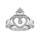 Sterling Silver 1/4 Carat T.w. Diamond Claddagh Ring, Women's, Size: 9, White