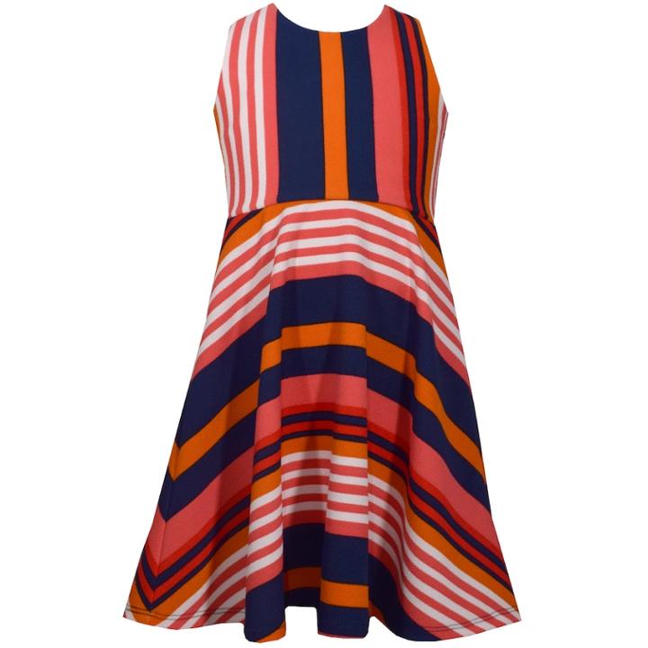 Girls 7-16 Bonnie Jean Striped Lace-up Skater Dress, Size: 8, Med Pink