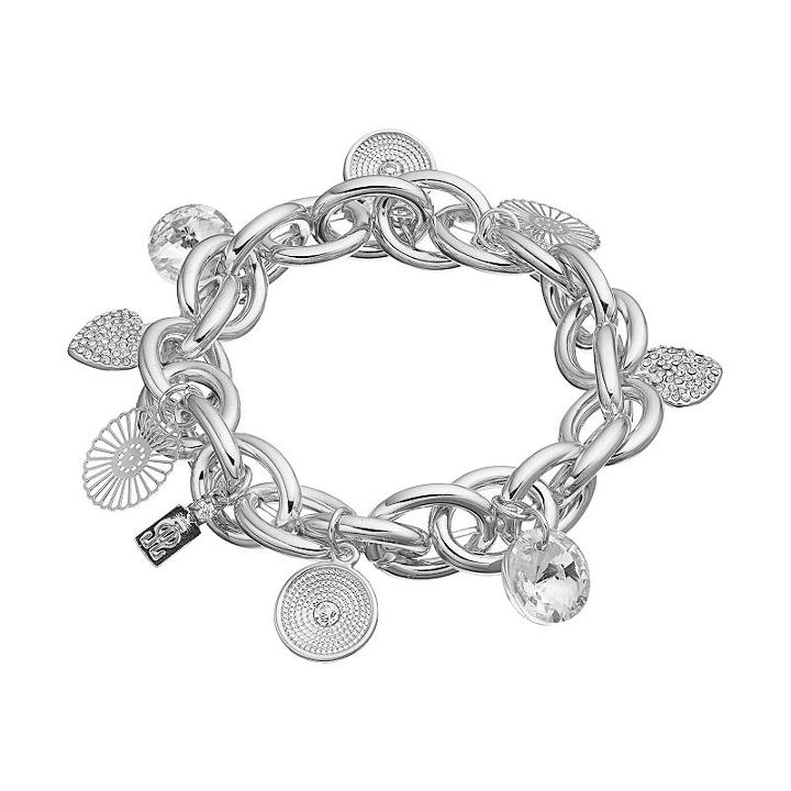 Jennifer Lopez Disc & Heart Charm Chain Link Stretch Bracelet, Women's, Silver