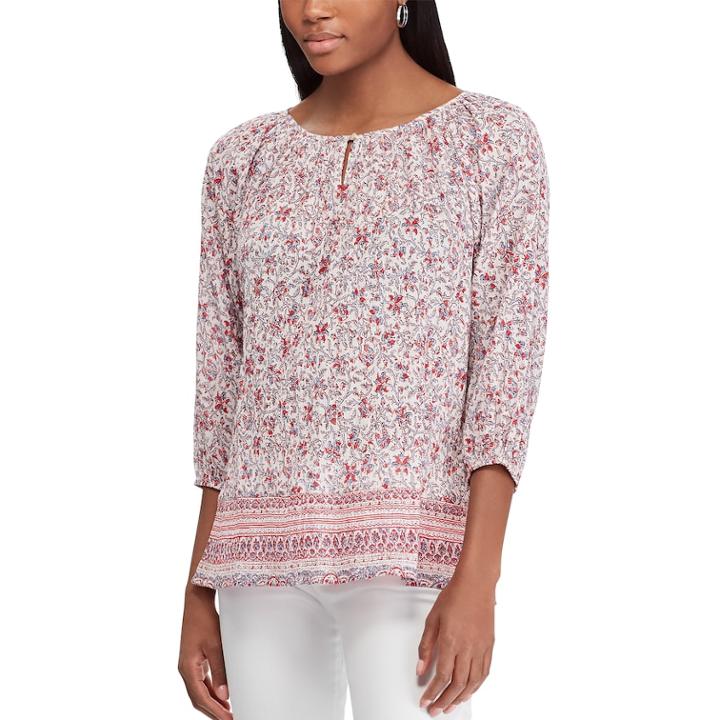 Women's Chaps Floral Peasant Top, Size: Medium, Natural