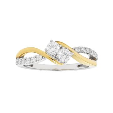 Two Tone 10k Gold 1/2 Carat T.w. Diamond 2-stone Ring, Women's, Size: 6, White