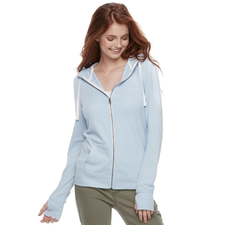 Juniors' So&reg; Thumb Hole Zip-up Hoodie, Teens, Size: Large, Light Blue