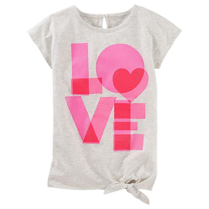 Girls 4-8 Oshkosh B'gosh&reg; Short Sleeve Tie Front Graphic Tunic Top, Girl's, Size: 10, Light Grey