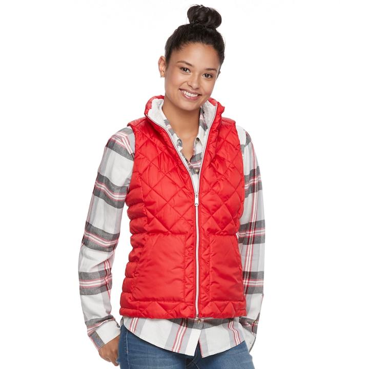 Juniors' So&reg; Sherpa Lined Puffer Vest, Teens, Size: Medium, Med Red